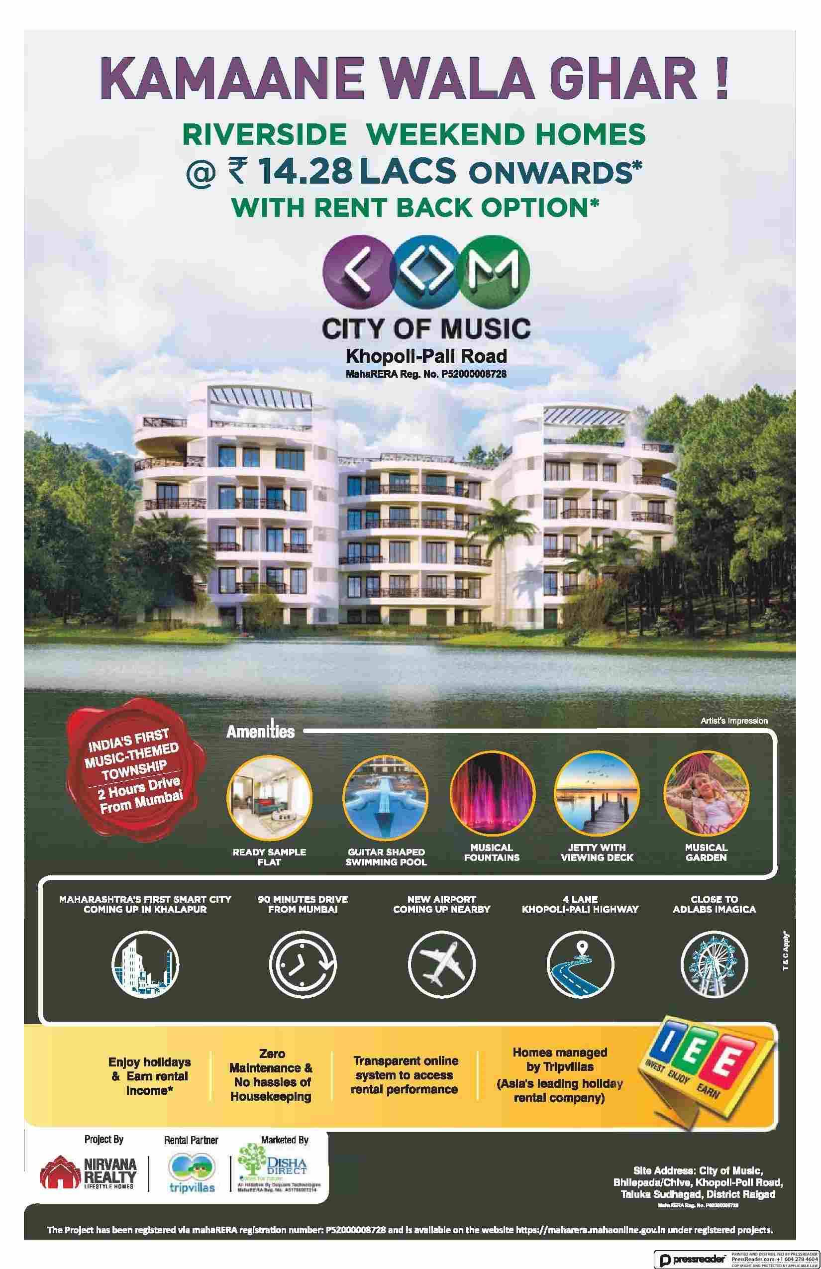 Book riverside weekend homes starting at Rs. 14.28 Lacs at Disha City Of Music in Mumbai Update